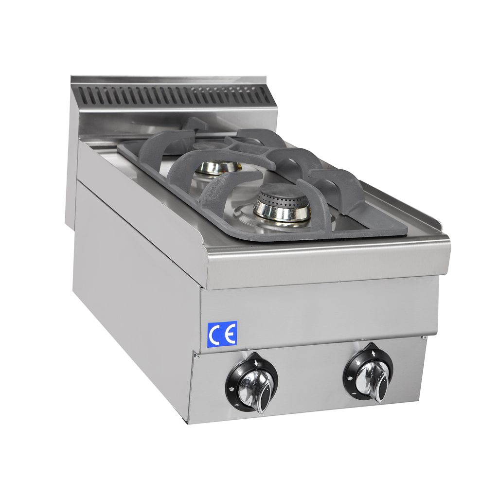 Gaskomfur 2 blus (2x 6,2 kW) – Rustfrit stål (Bordmodel) - B400 x D700 x H270 mm