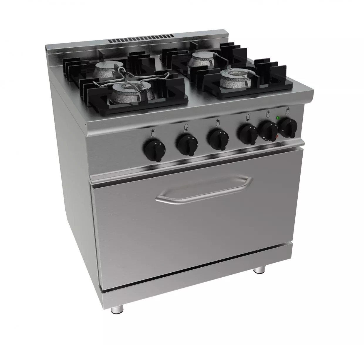 Gaskomfur 80 cm med 4 Brændere og 120 L El ovn - B800 x D700 x H850 mm - Gastro Inventar Gaskomfur 80 cm med 4 Brændere og 120 L El ovn - B800 x D700 x H850 mm