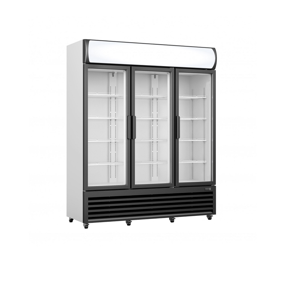 Displaykøleskab med 3 døre - 1065 liter - Energiklasse C - B 160 x D 61 x H 197 cm - Hvid/Sort - Gastro Inventar Displaykøleskab med 3 døre - 1065 liter - Energiklasse C - B 160 x D 61 x H 197 cm - Hvid/Sort