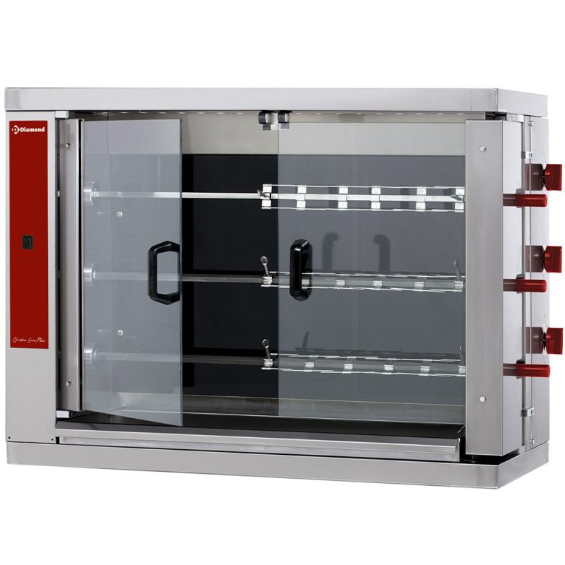 Glaskeramik kyllingegrill 3 spid til 18 kyllinger - B 1098 x D 480 x H 820 mm