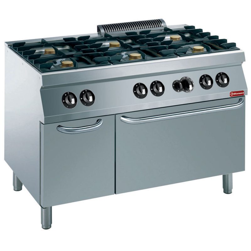 Komfur med gasovn - 6x 5,5 kW - GN 2/1 - neutral skab