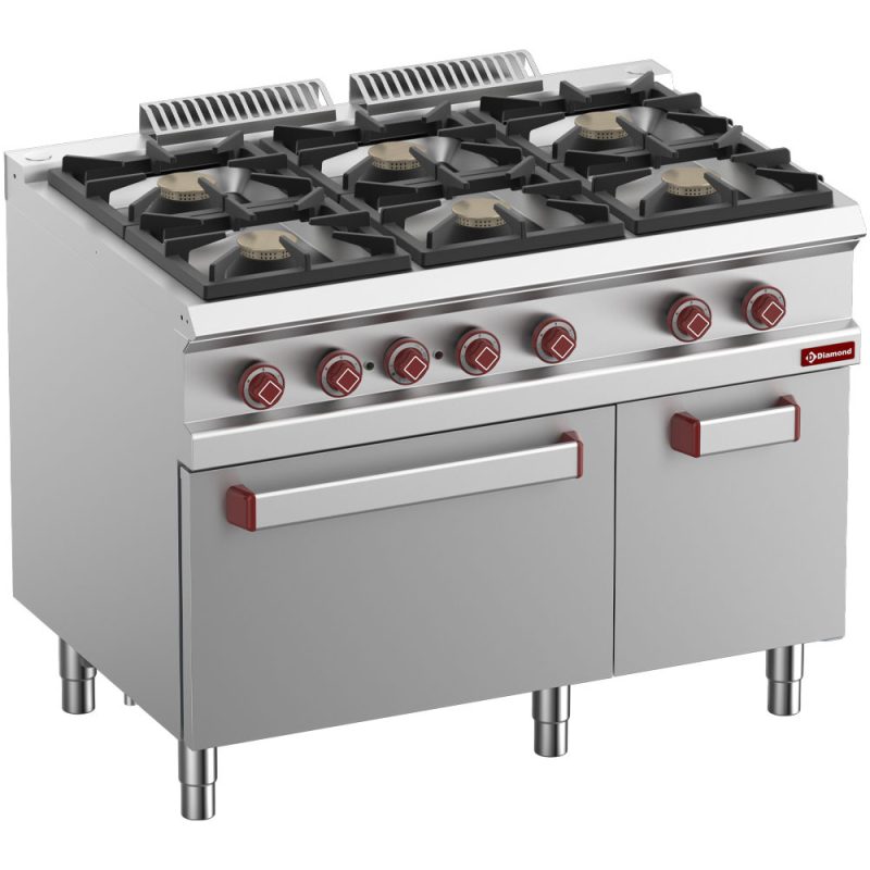 Industri Gaskomfur 6 blus – El-varmluftsovn GN 1/1 & underskab – B1100 x D700 x H850/920 mm