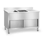 Dobbelt køkkenvask med skydelåger - Drypbakke til højre - B 1400 x D 600 x H 950 mm