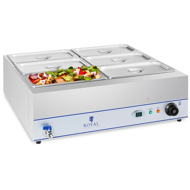Bain Marie - 2.000 W - 6 x GN 1/3 - afløbshane