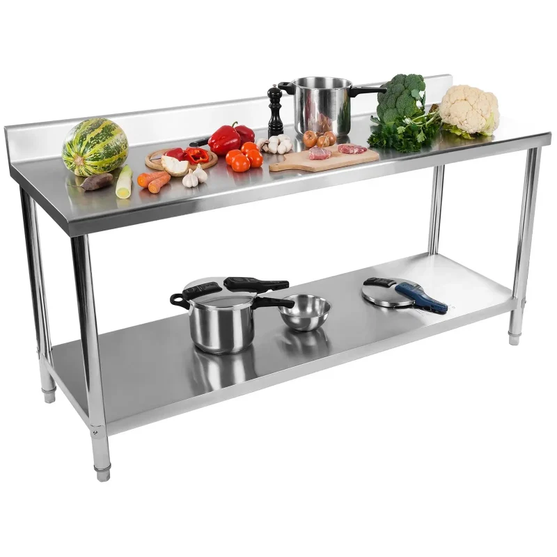Stålbord - 180 x 60 cm - med bagkant