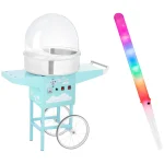 Candyfloss-maskine - sæt inkl. candyfloss-pinde LED, beskyttelseskuppel og vogn - turkis