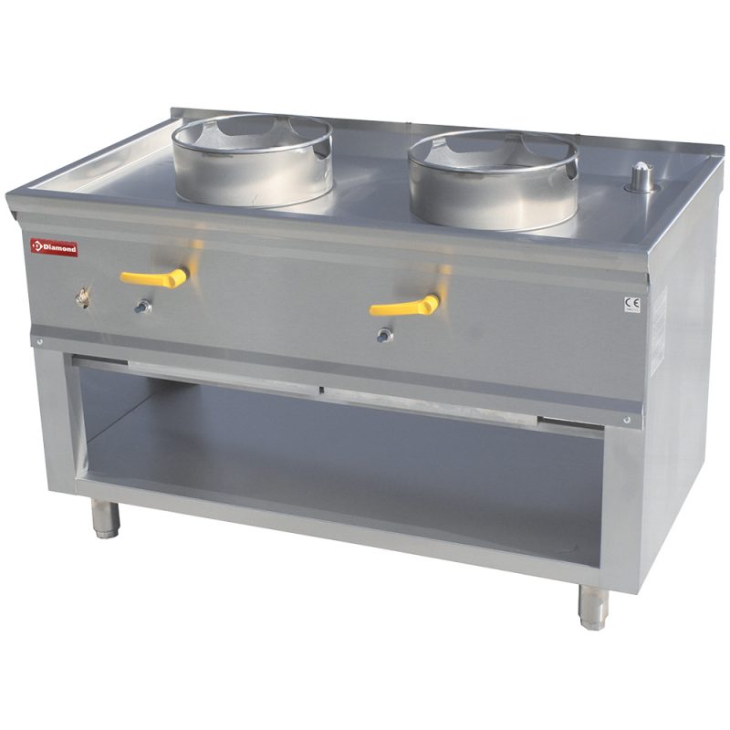 Gas-wok-komfur – 2 Brændere – Ø 290 mm – 43 kW - B1200 x D630 x H760 mm