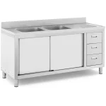 Dobbelt køkkenvask med skydelåger og 3 skuffer - B 1600 x D 600 x H 950 mm