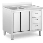 Køkkenvask med skydelåger og 3 skuffer - B 1000 x D 600 x H 950 mm