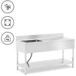 Køkkenvask i rustfrit stål - Med drypbakke og underhylde - B 1600 x D 600 x H 970 mm