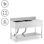 Dobbelt køkkenvask i rustfrit stål - Med drypbakke - B 1400 x D 600 x H 970 mm