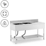 Dobbelt køkkenvask i rustfrit stål - med drypbakke - B 1600 x D 600 x H 970 mm