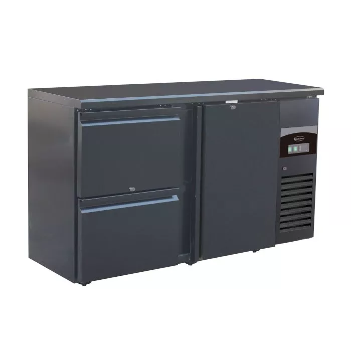 Sort Bar-Køler med 1 Dør & 2 Skuffer - 350 L Ventileret - B1462 x D513 x H860 mm - Gastro Inventar Sort Bar-Køler med 1 Dør & 2 Skuffer - 350 L Ventileret - B1462 x D513 x H860 mm