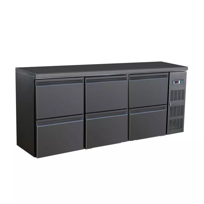 Ultimativ Bar-Køler i Sort - 6 Skuffer & 537L Kapacitet - B2002 x D513 x H860 mm - Gastro Inventar Ultimativ Bar-Køler i Sort - 6 Skuffer & 537L Kapacitet - B2002 x D513 x H860 mm