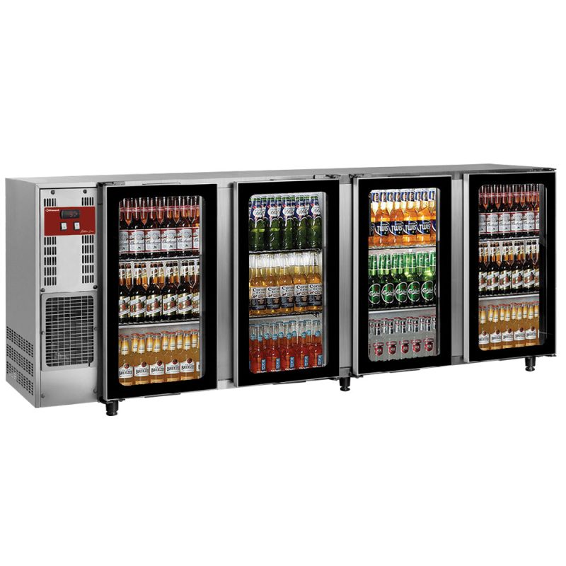 Rustfri Bar-Køler (267cm) med 4 Glasdøre - 783L & Udtrækkelig Kompressor