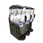 Four-tap beer dispenser with transparent keg reservoirs and a black cabinet on wheels