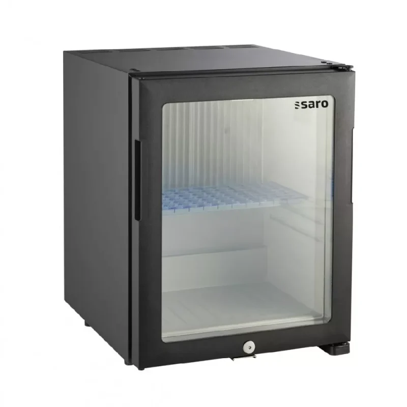 Lydløs Minibar med Glasdør 26 Liter - Sort Design & Absorptionskøl - B402 x D428 x H500 mm