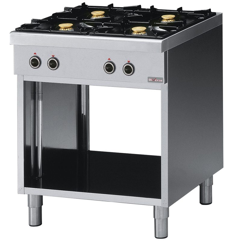 Gaskomfur 4 blus (2x 3,6 kW & 2x 5 kW) – Åbent understel - B700 x D650 x H850 mm