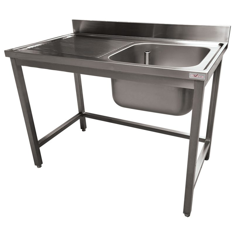 Stålbord med vask - venstre afløbsflade - 1200 x 700 x 900mm