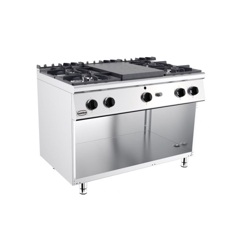 Industri Gaskomfur med Solid Top (4x 6,5 kW & 1x 6,5 kW) - Gulvmodel - B1200 x D700 x H900 mm
