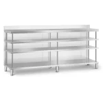 Barbord i Rustfrit Stål – 250 x 60 cm – 4 Niveauer & 10 cm Opkant
