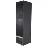 7455-1930-12-1-6a1026583946a - Gastro Inventar Tall black equipment cabinet with a perforated front door on caster wheels.