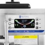 Royal Catering ice cream machine control panel with digital display and colorful gauges, showing temperature and status indicators.