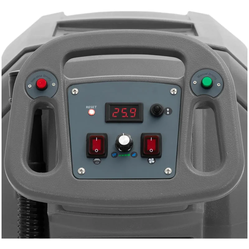 Control panel of a device with a red digital display showing 25.9 and two red power switches on either side.