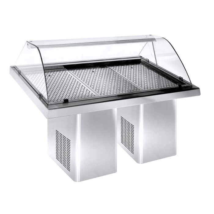 Fiskekølemontre med buet glas og skydelåger - B:1880 x D:900 x H:1200 mm